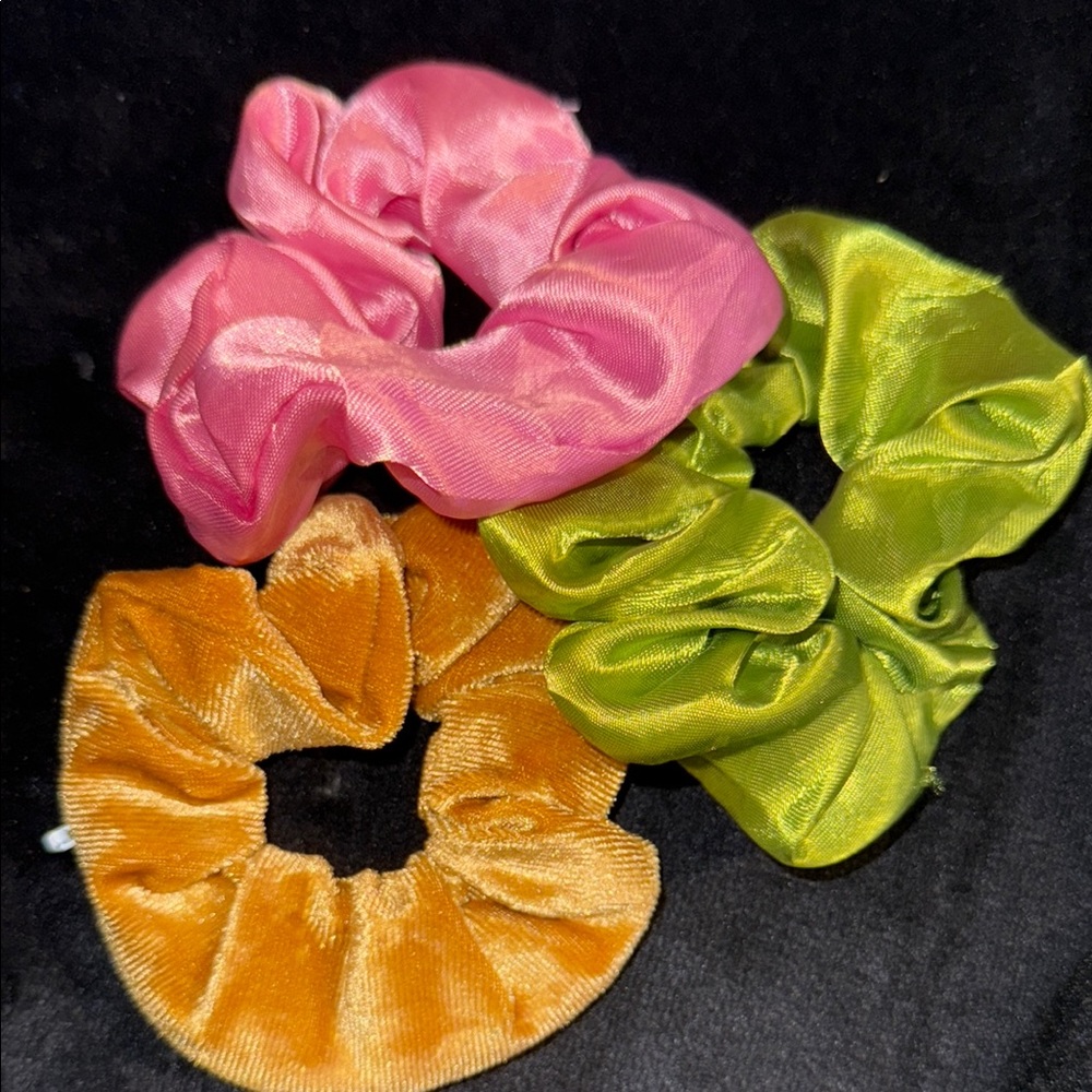 Set of Pink, Green, and Orange Scrunchies